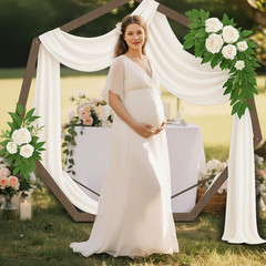 7FT Wooden Heptagonal Wedding Arch for Rustic Boho Ceremony & Decor