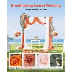 Uimoso Artificial Wedding Arch Flowers Kit Orange With 2Pcs Flowers 3Pcs Drapes