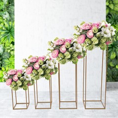 4PCS Rectangular Rack Set For Wedding Table Centerpieces Decor Gold Flower Stand
