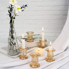 Glass Candle Holders Set, 12 Pcs Gold Candlestick Bulk, Taper Amber