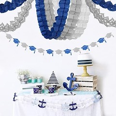 Navy-Blue White-Silver Party-Decorations Streamers Navy Blue White Silver