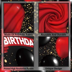 Happy 100th Birthday Red and Black Banner Backdrop Decorations Balloons Theme…