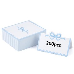 200Pcs Blank Place Cards Blue Bow Place Cards 4.02×3.54 Inch/10.2x9cm Wedding…