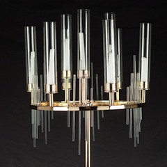 40″ GOLD CLEAR 9 Arm Metal Candelabra Taper CANDLE HOLDER Glass Shades Party