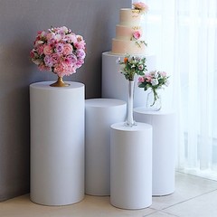 5 White Metal Cylinder Display Stands Pedestal Riser Columns Party Decorations