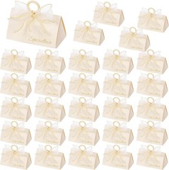 30 Pack Wedding Favor Boxes Small Gift Boxes Guest W/ Handle White Elegant