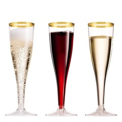 Munfix 50 Pack Gold Rimmed Plastic Champagne Flutes 5 Oz Clear Plastic Toasti…