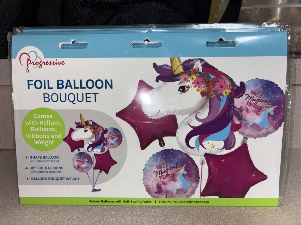 Unicorn Five Piece Foil Balloon Bouquet With Weight