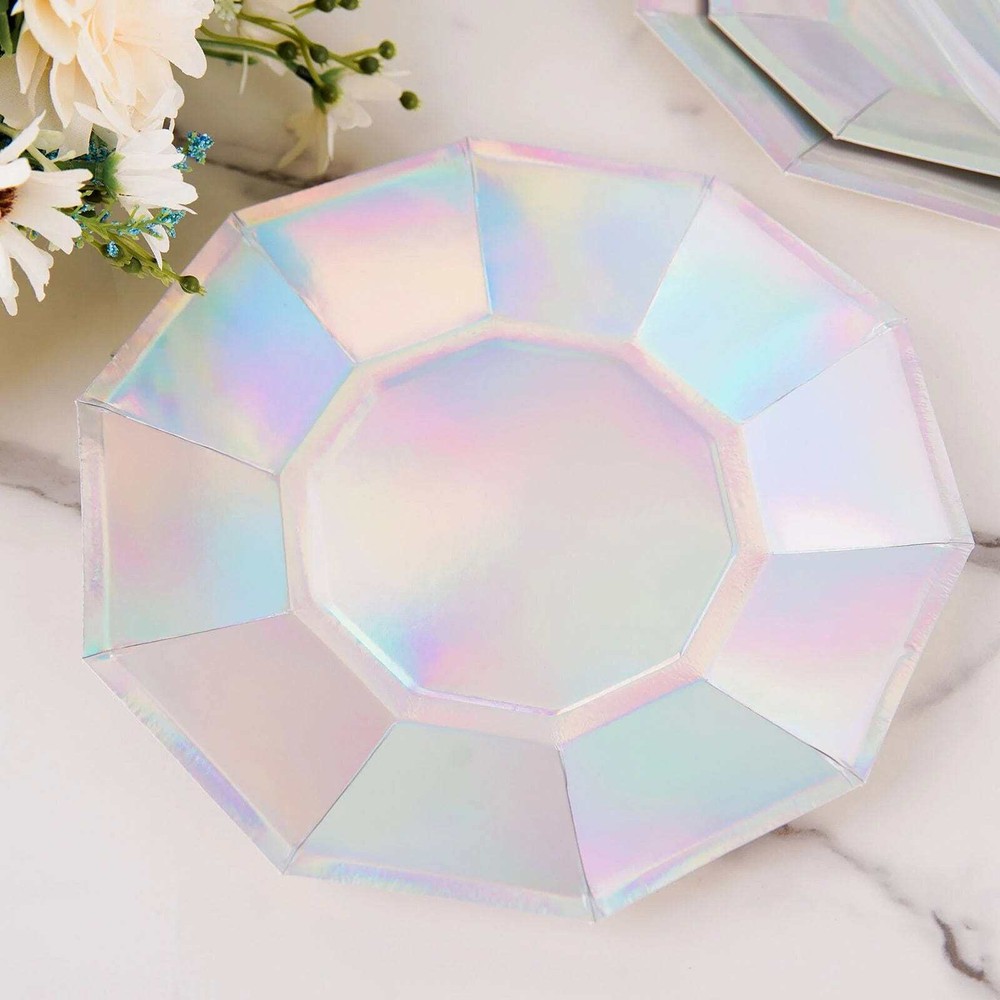 25 IRIDESCENT 9″ Decagon Salad Dinner Paper Plates Disposable Tableware Party