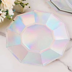 25 IRIDESCENT 9″ Decagon Salad Dinner Paper Plates Disposable Tableware Party