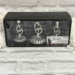 Wedding Silver His & Hers Unity Candle Set Hearts & Rhinestone Bling Set 3 New