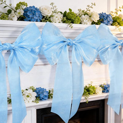 1-String 6.5Ft Blue Bows Garland Banner, 6 Pcs Pre-Strung Bows Party Decorations