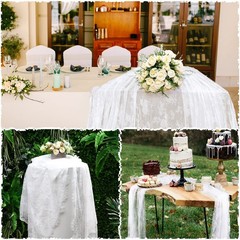 Chumia 10 Pcs Lace Tablecloth Rectangular 60 x 120 Inch 60 X 120 Inch, White