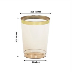 25 Crystal Amber Gold Gold 10 oz Plastic Cups Gold Rim Party Events Decorations