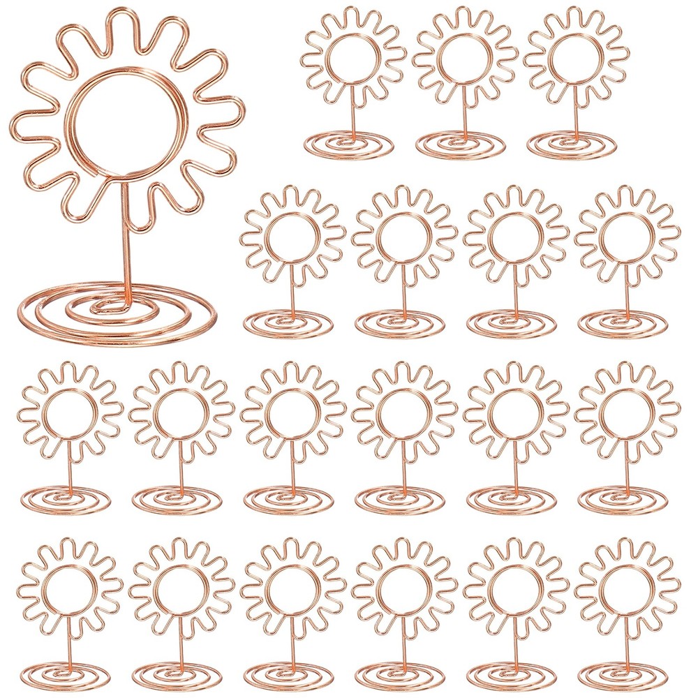20Pcs Cards Stand Menu Clips Sunflowers Card Photo Holders Rose Gold