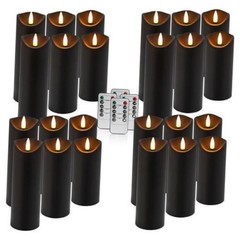 Set of 24 Flickering Black Flameless Candles, Battery Operated LED Red-24