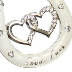 Wedding Good Luck Double Heart Horseshoe with Diamanté Silver / Enamel