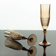 6 AMBER GOLD 8 oz Crystal Plastic Champagne Flute GLASSES Party Events