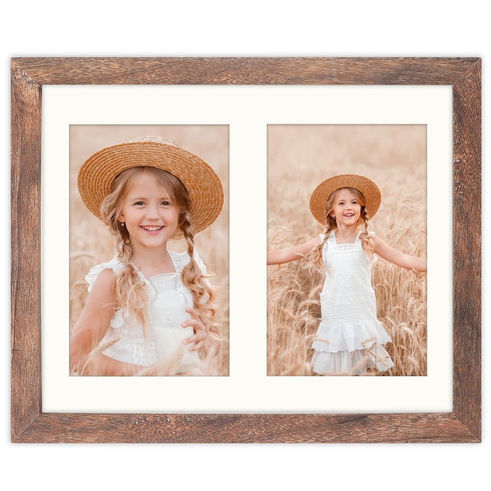 8×10 Picture Frame Brown Display 4×6 Double Photos Horizontal and Vertical Fo…