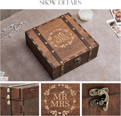 Bridal Shower Gifts Mr and Mrs Wedding Keepsake Box for Couples, Wooden Memory B