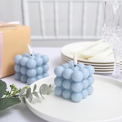 DUSTY BLUE 2 Bubble Cube 2″ Flameless LED CANDLES Decorative Centerpieces Party