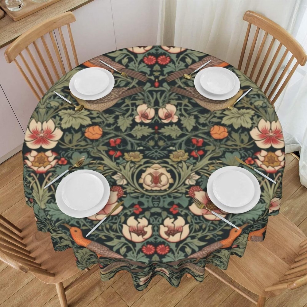 William Morris Tablecloth, Vintage Rustic Classic Art 60″ (Round), Style-12