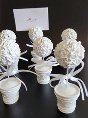 5 Flower Pot White Topiary Roses Name Place Card Holders Party 3.75″ Tall