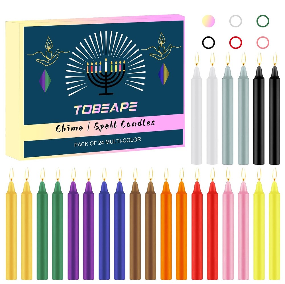 Tobeape 24 Pack Assorted Color Spell 4 inch Taper Candle-24pcs, Multicolor