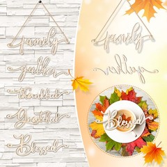 20 Pieces Thanksgiving Decor Thankful Grateful Blessed Wood Cutout Sign Plate