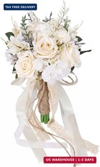 CEWOR Wedding Bouquets for Bride Bridesmaid, White Champagne Artificial Roses Fl