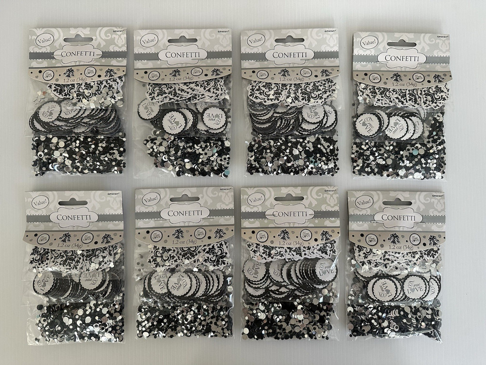 (8) True Love Confetti TRIPLE PACK Wedding Glitter Table Decorations Black White