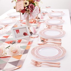 Wellife 175 Pieces Rose Gold Plastic Dinnerwarerose Gold Dinnerware Set Include