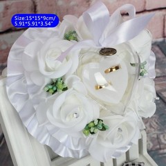 Heart-Shaped Floral Ring Pillow, 5.91 x 3.54 inches, Cotton Cover, Soft, Wedd…