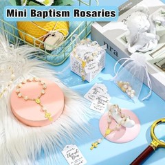 100 Pieces Baptism Favors Set Includes 25 Pieces Mini Rosary, Laser Cut Gold
