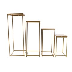 4PCS Wedding Flower Floor Stands Set Gold Column Cube Shape Metal Flower Stand