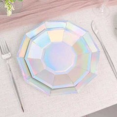 25 IRIDESCENT 9″ Decagon Salad Dinner Paper Plates Disposable Tableware Party