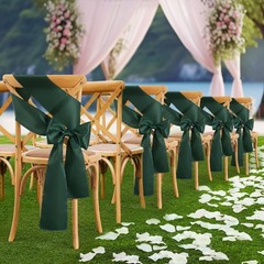 50 Pcs Blackish Green Satin Chair Sashes Bows Universal Chair Cover for Weddi…