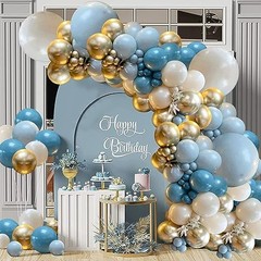 Dusty Blue Balloons Garland Kit, Fog Blue Royal Blue Pastel Blue Sand Blue Gold
