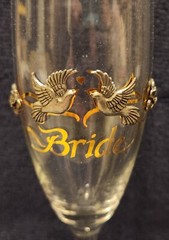 Rawcliffe Bride & Groom Champagne Flutes Pewter Doves Flowers Ribbons Gold