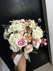 White Silk Rose Bridal Bouquet Handmade Artificial Wedding Flowers Bride Decor