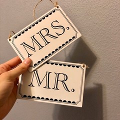Mr Mrs Chair Signs for Wedding Engagement Party Decor Black & White Hanging
