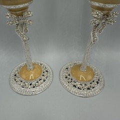 Things Remembered Bride & Groom Wedding Champagne Flute Glasses Set Bows Peals