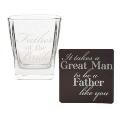 Wedding Whisky Glass and Coaster Set Boxed Thank You Gift – Father of the Bride