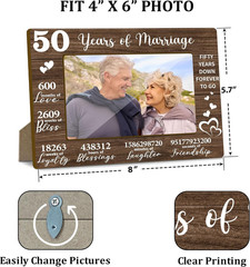 50Th Wedding Anniversary Picture Frame, 50 Years of Marriage Gifts for Wife Husb