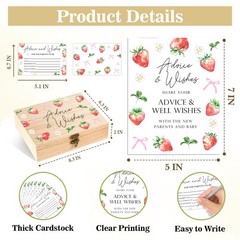 Strawberry Bow Baby Shower Advice Cards Box, Babies Party Decor Gifts, Baby S…