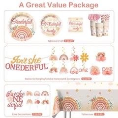 193pcs Isn’t She Onederful Birthday Decorations Tableware Complete Party Set,…