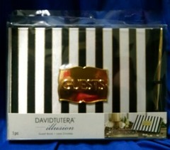 NIP David Tutera Black And White Striped Satin Cover Wedding Guest Book with Pen