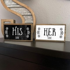 His Side Her Side Couples Sign Set – Rustic Wood & Metal Handmade Gift for Co…