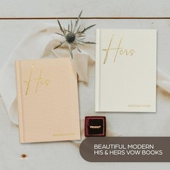Elegant Linen Wedding Vow Books His and Hers with Gold Foil Lettering Ample