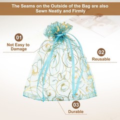50Pcs Organza Bags 3.9×4.7 Inch Candy Bags Mesh Bag Jewelry Bag Lake Blue
